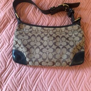 Coach Brown and Black Signature Shoulder Bag